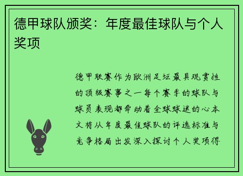 德甲球队颁奖：年度最佳球队与个人奖项